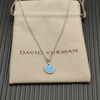 David Yurman Albion Collier pendentif circulaire en disque bleu argent avec halo Pavé