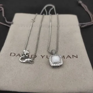 David Yurman Albion Argent Blanc Carré Cushion Pendentif Halo Pavé