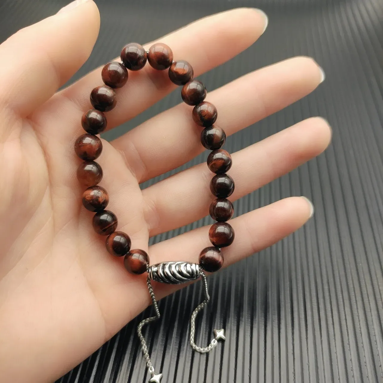 David Yurman Brown Silver Beaded Tiger's Eye Stone Bracelet 5