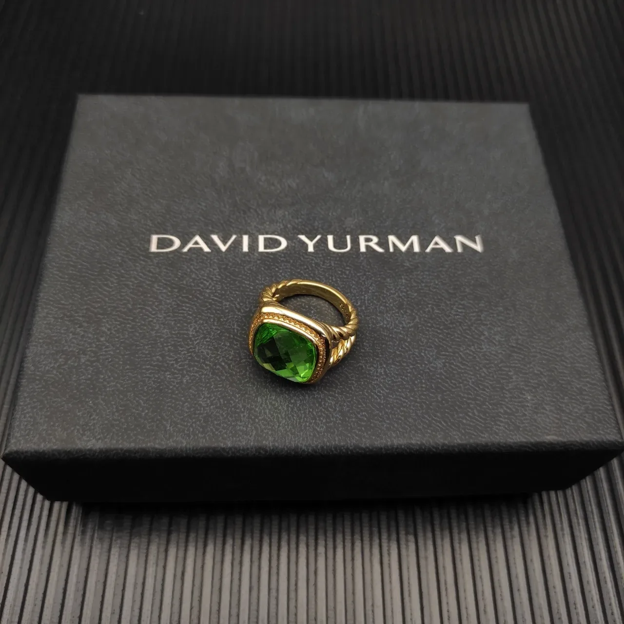 David Yurman Cable Classic Banda Trançada Anel de Pedra Verde 4