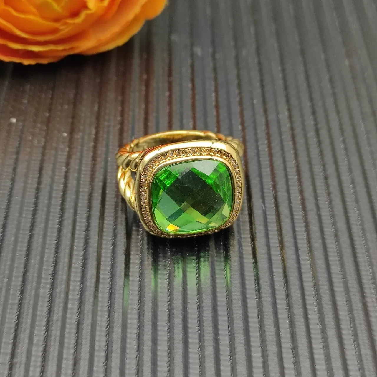 David Yurman Cable Classic Banda Trançada Anel de Pedra Verde 7