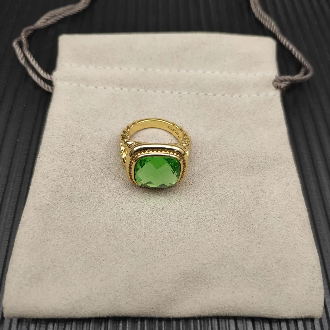 David Yurman Cable Classic Banda Trançada Anel de Pedra Verde 9