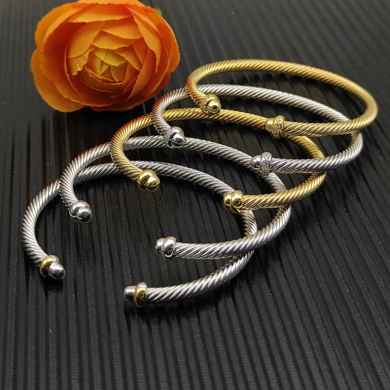 David Yurman Cable Classic Twisted Gold-Tone Pavé Terminal Bracelet 3