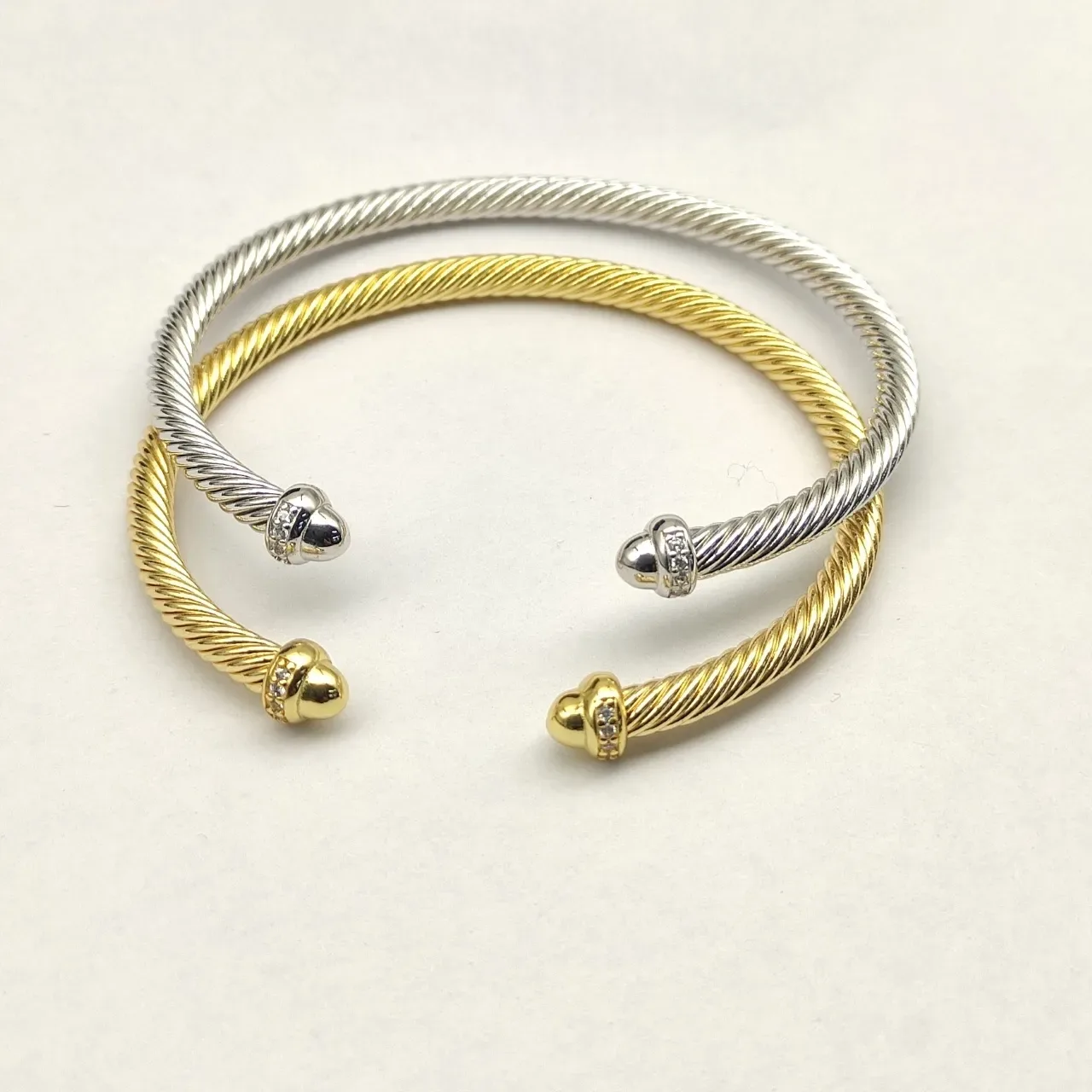 David Yurman Cable Classic Twisted Gold-Tone Pavé Terminal Bracelet 4
