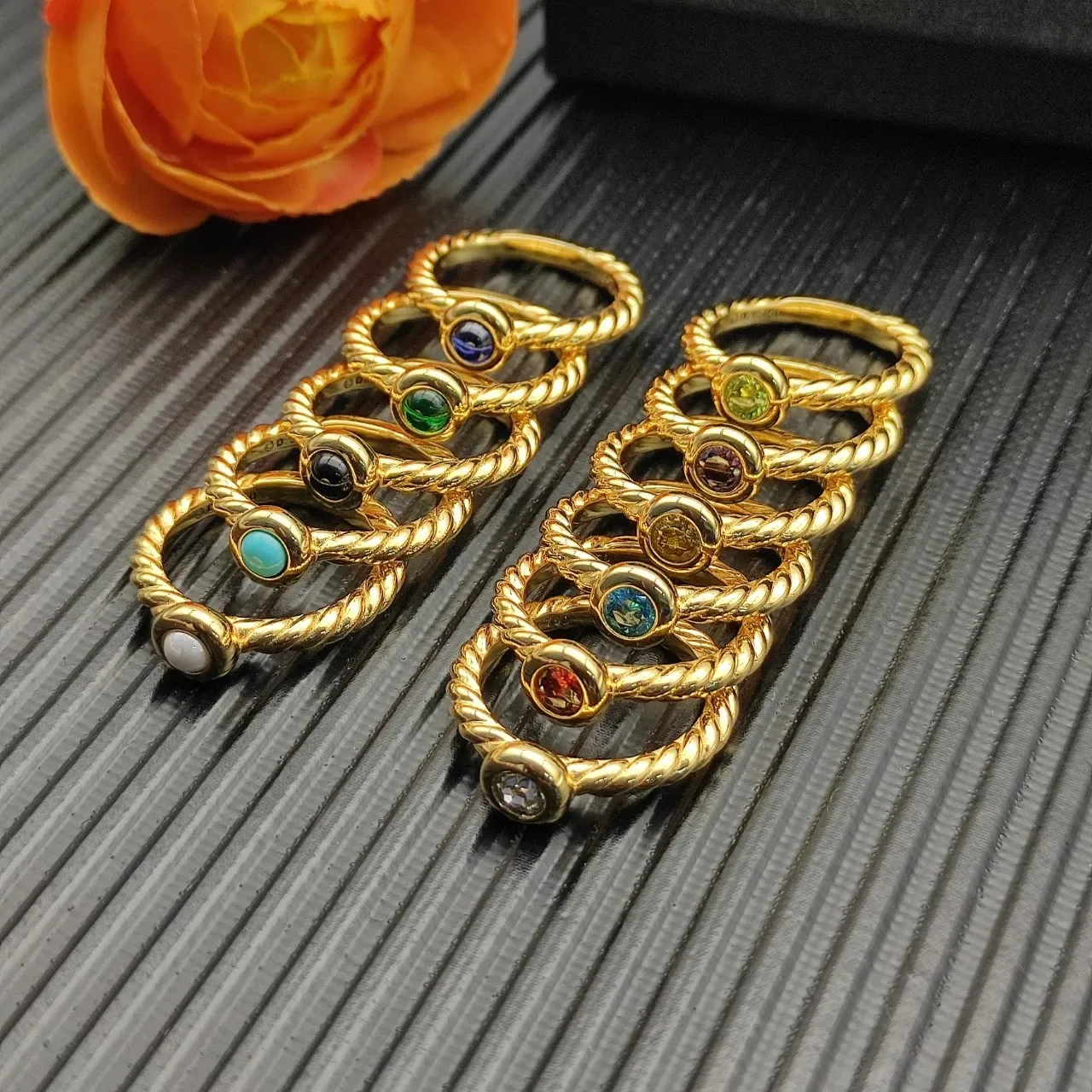 David Yurman Cable Classics Anillo de Piedra Cabochon Banda Trenzada Oro Negro 4