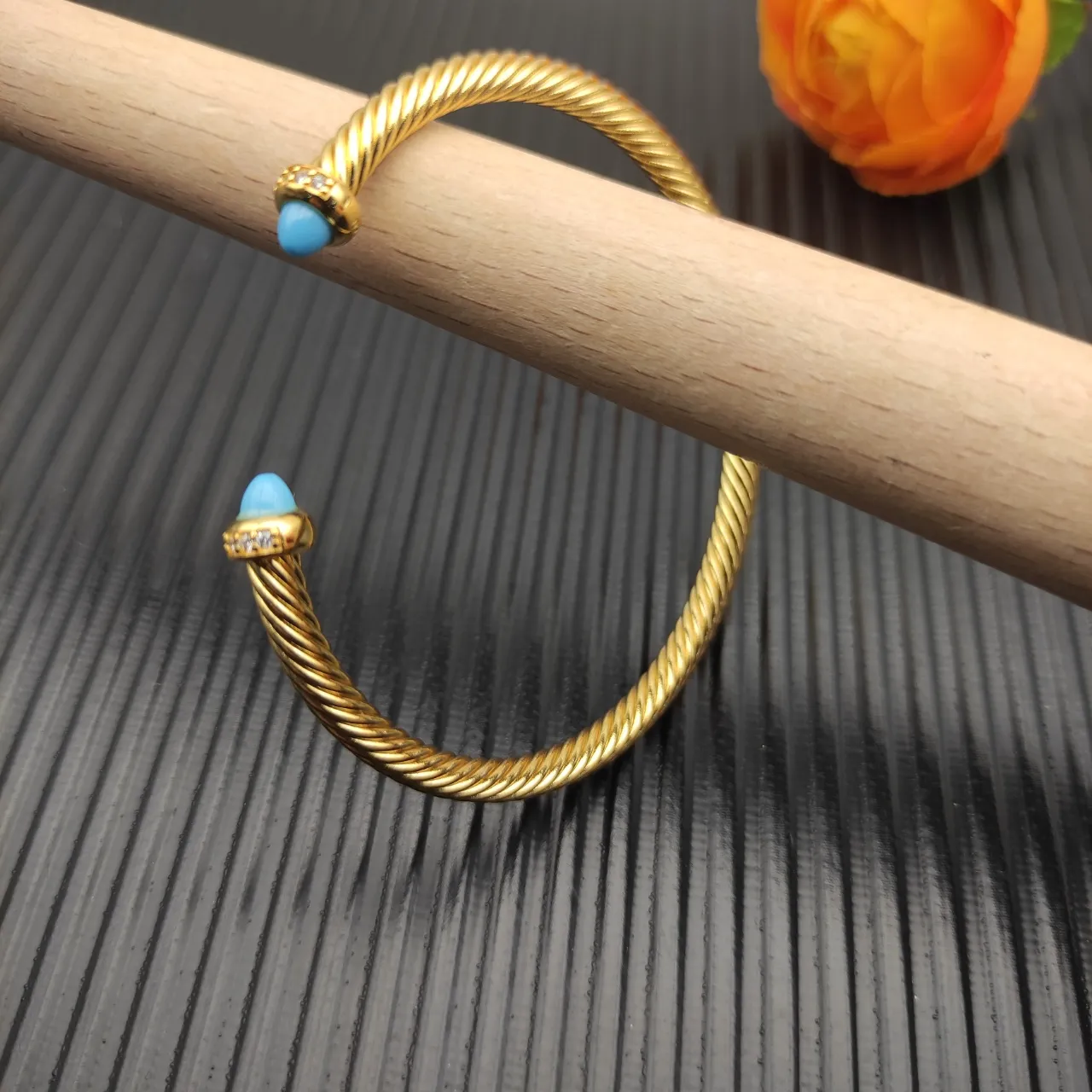 David Yurman Cable Classics Gold Blue Twisted Bracelet 6