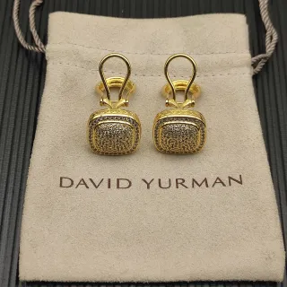 David Yurman Cable Classics ذهب أبيض وسادة الشكل Pavé-Set أقراط