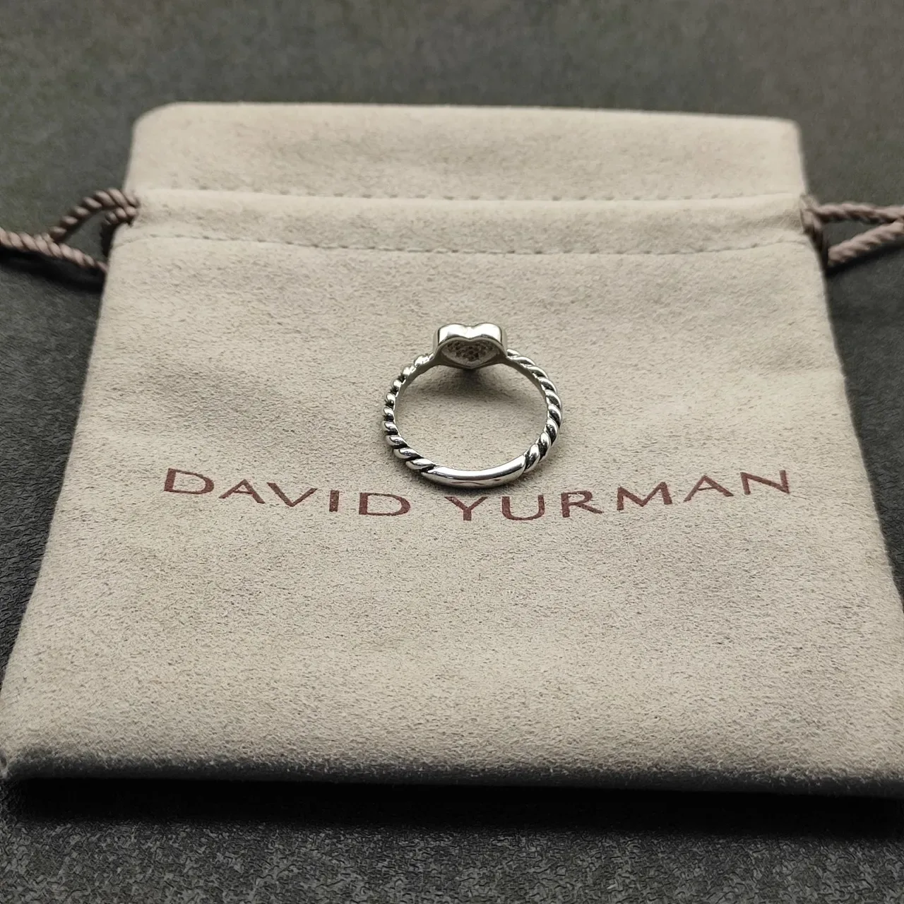 David Yurman Cable Classics Love Silver Gray Heart-Shaped Pavé-Textured Ring 7