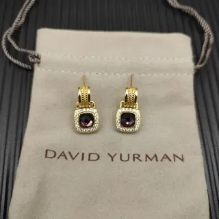 David Yurman Cable Collectibles أقراط مربعة أميثيست وماس مع هالو