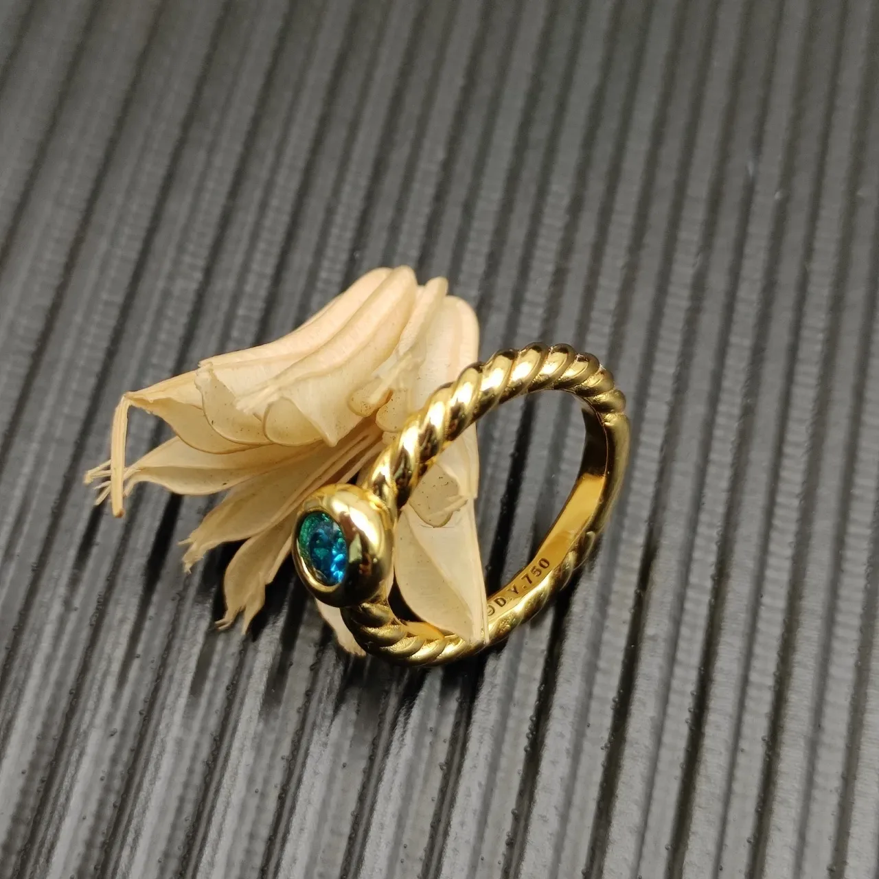 David Yurman Cable Collection Anel com faixa torcida azul dourada com pedras cabochon 5
