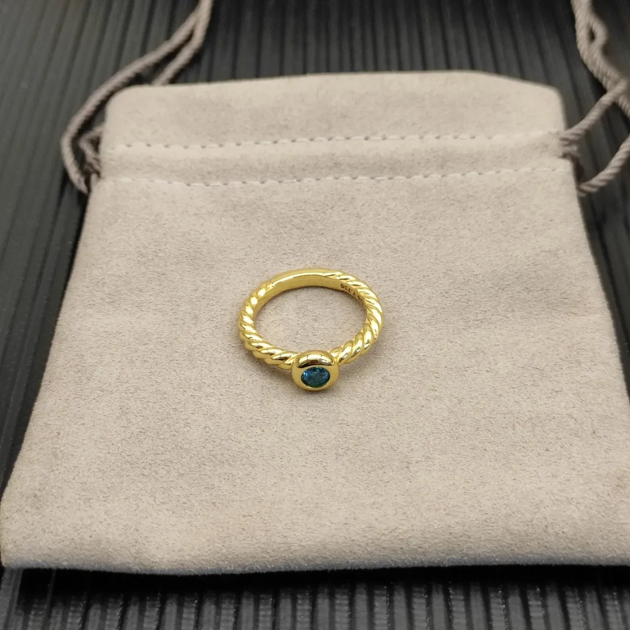 David Yurman Cable Collection Anel com faixa torcida azul dourada com pedras cabochon 7