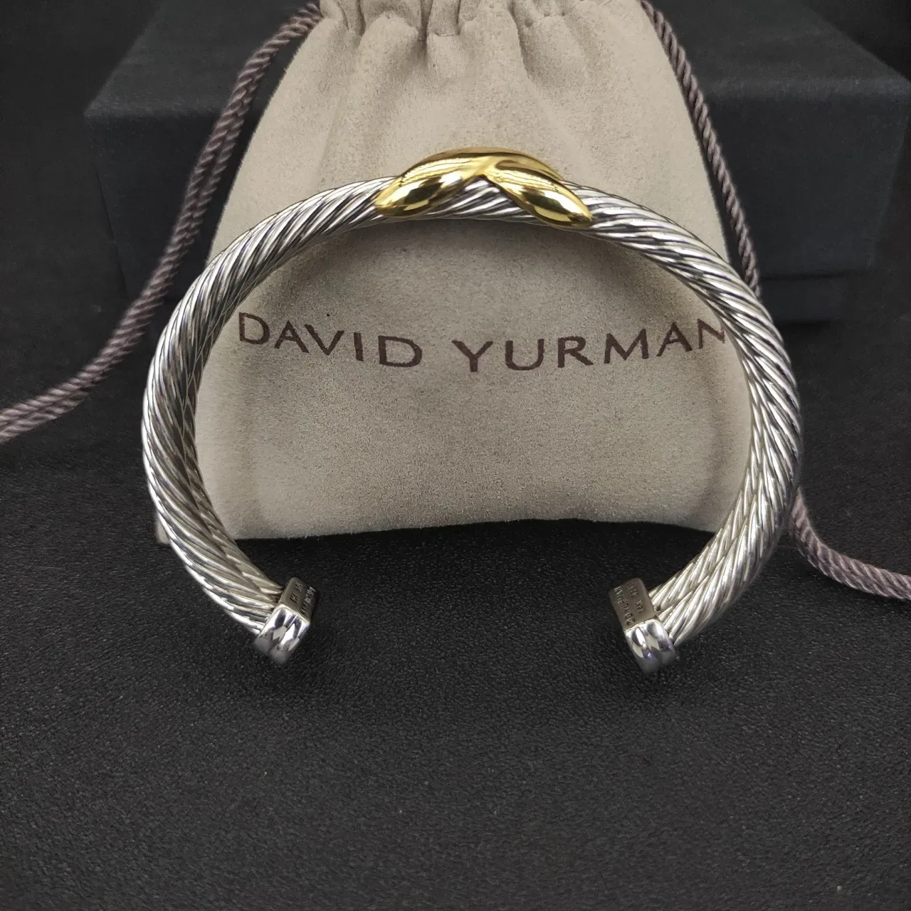 David Yurman Cable X Crossover Two-Tone Silver and Gold Open Cuff Bracelet 2