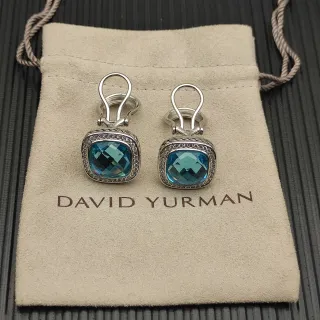 David Yurman Cushion-Cut gemas azuis Pavé Halo brincos