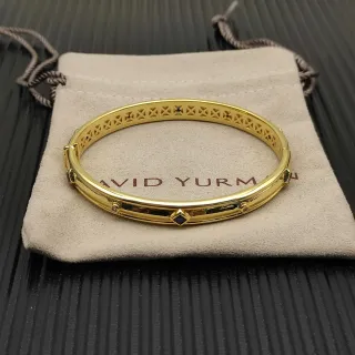 David Yurman سوار أزرق ذهبي أنبوبي شبكة هندسية داخلية