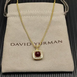 David Yurman Collier Or Chaîne Curb Rouge Gemme de Coupe Cushion-Cut
