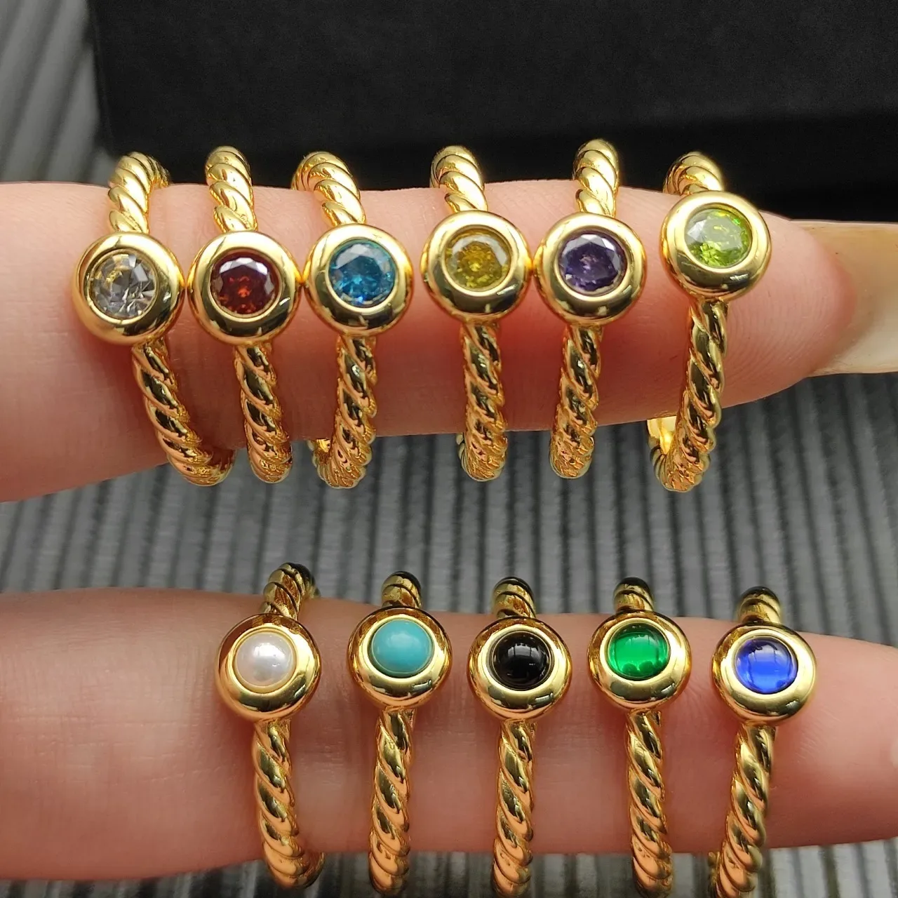 David Yurman Bague Bande Cable Tordu Or Rouge Pierre Cabochon 3