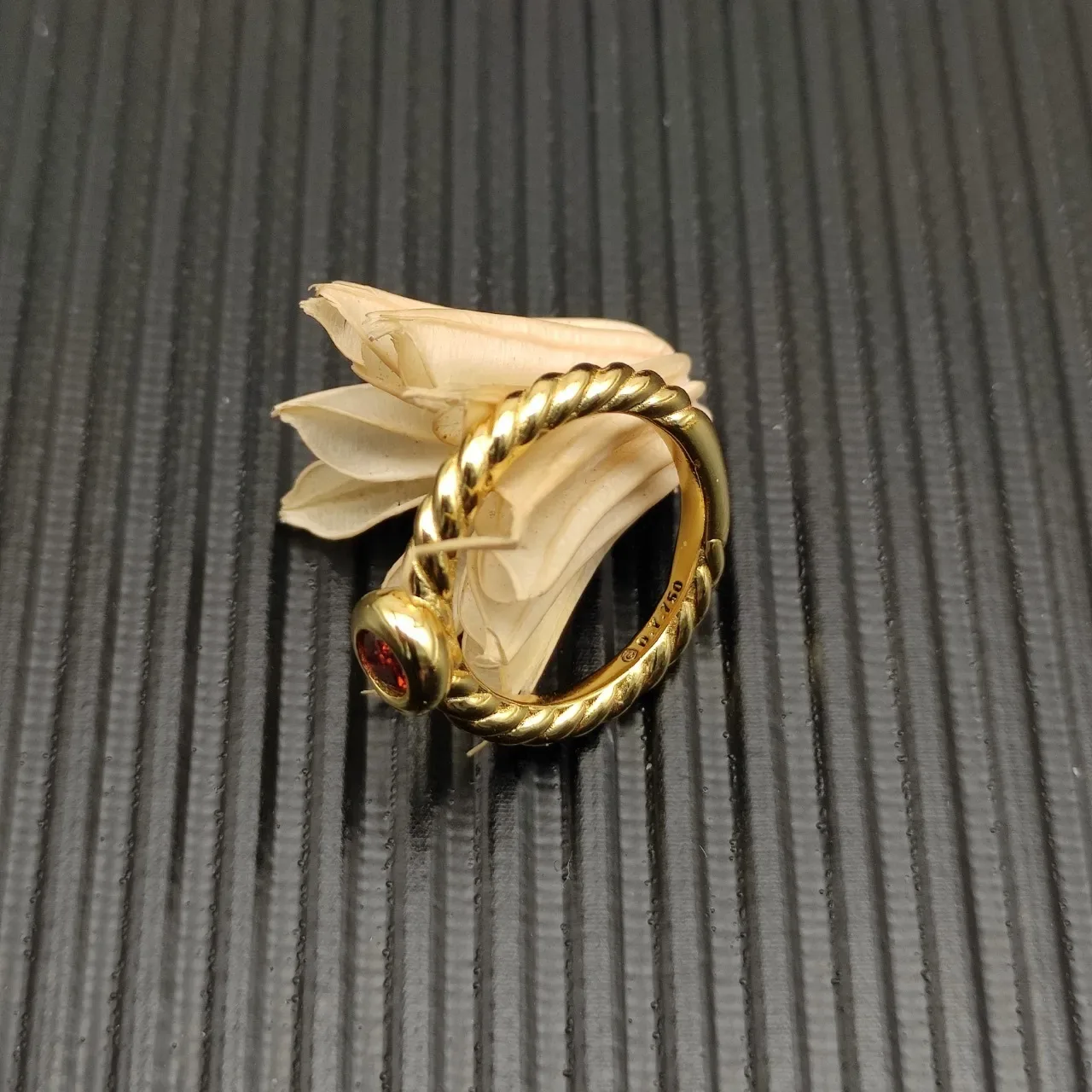 David Yurman Bague Bande Cable Tordu Or Rouge Pierre Cabochon 5