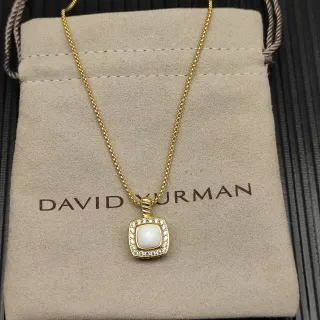 David Yurman oro blanco cadena curb dije de cojín cuadrado collar