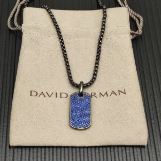 David Yurman Micro-Pave Collier Dog Tag en Pierre Bleue