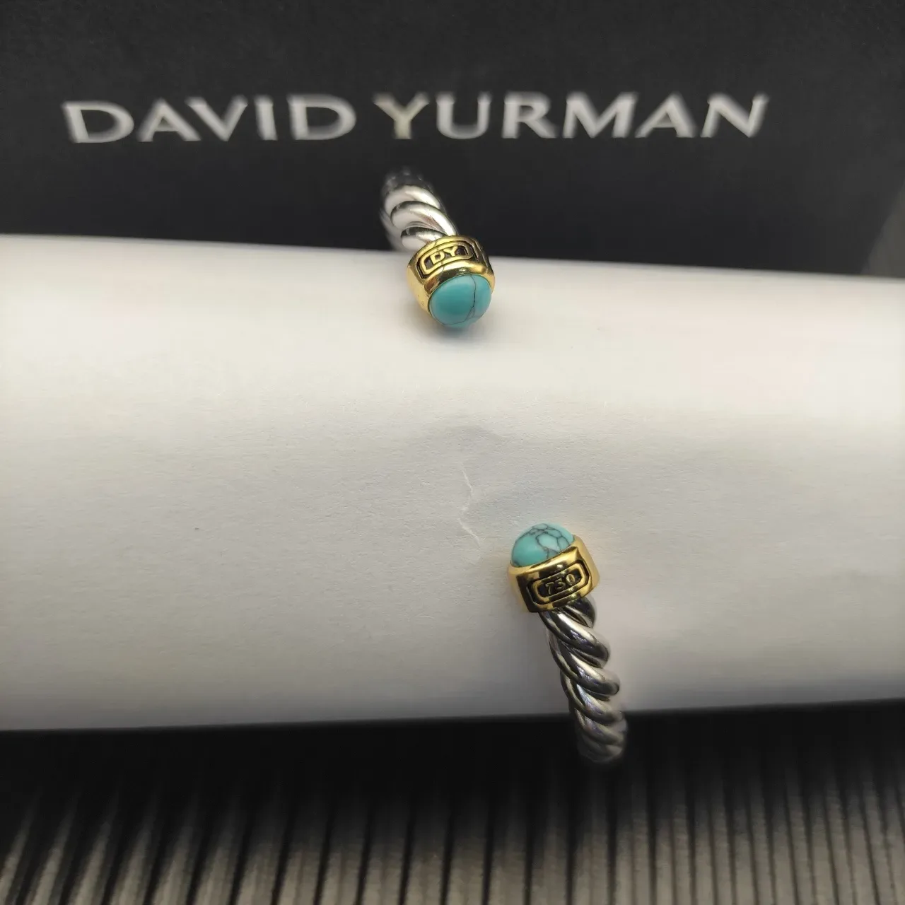David Yurman Twisted Cable Turquoise and Gold-Tone Bracelet 5