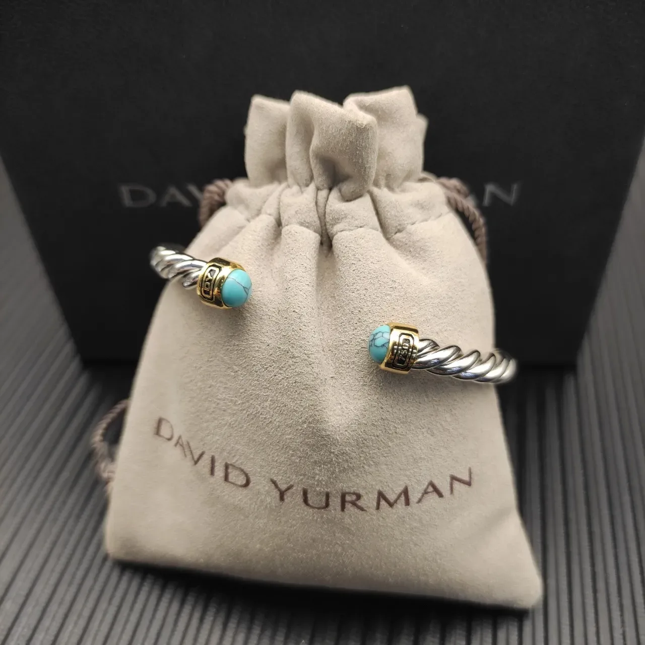 David Yurman Twisted Cable Turquoise and Gold-Tone Bracelet 6