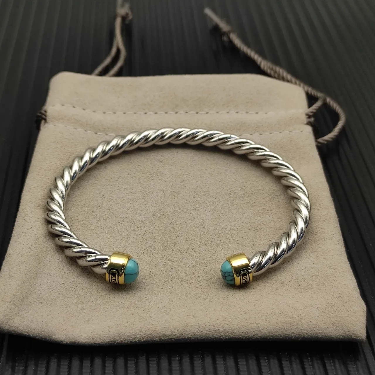 David Yurman Twisted Cable Turquoise and Gold-Tone Bracelet 8