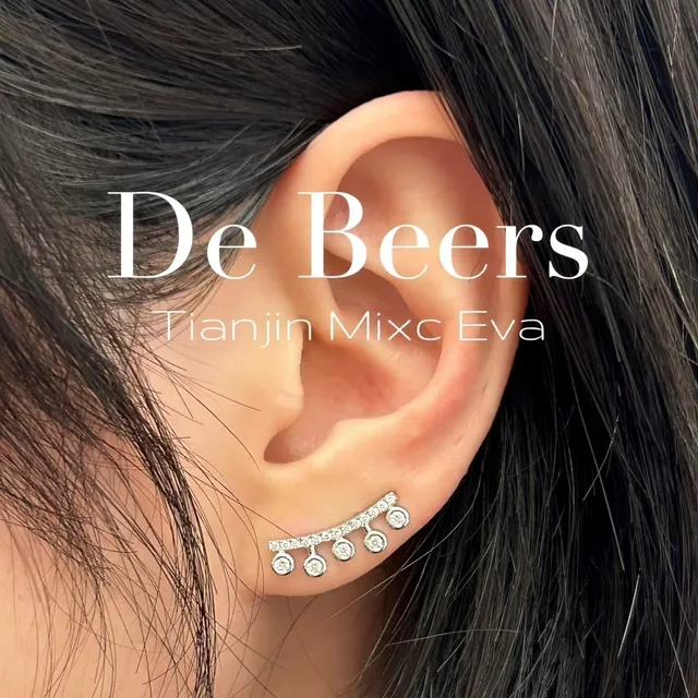 De Beers أقراط ذهب فضة الماس بارفيه ثنائي الألوان معدن 2