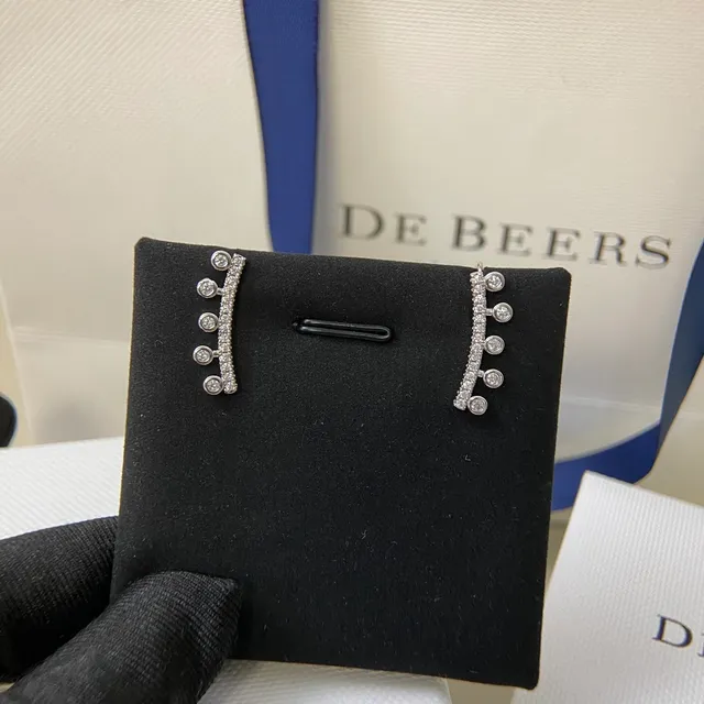 De Beers أقراط ذهب فضة الماس بارفيه ثنائي الألوان معدن 3