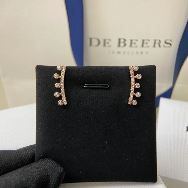 De Beers أقراط ذهب فضة الماس بارفيه ثنائي الألوان معدن 4