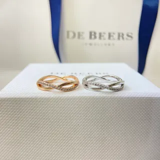 De Beers Infinity ذهب فضة عقدة ظل Pavé ماسة قناة خاتم