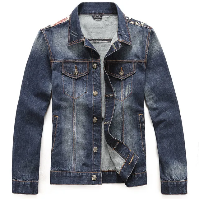Distressed American Flag Patch Denim Jacket 2