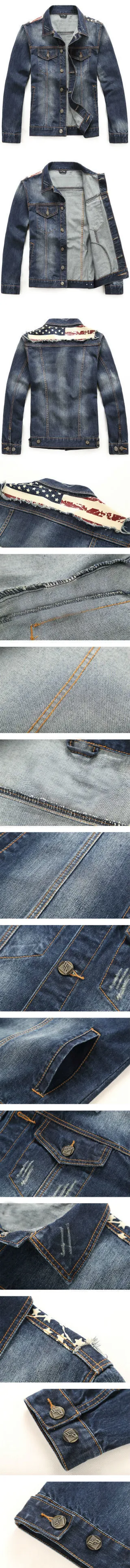Distressed American Flag Patch Denim Jacket 3