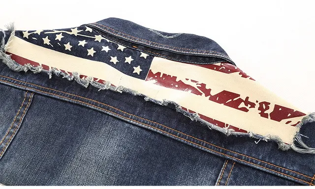 Distressed American Flag Patch Denim Jacket 13