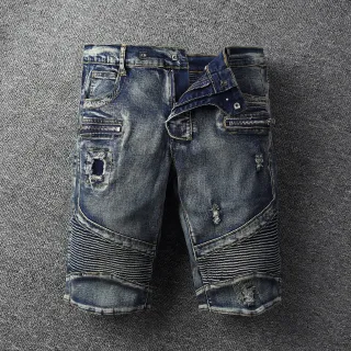 بنطال قصيرة distressed biker-panelled zippered من الجينز
