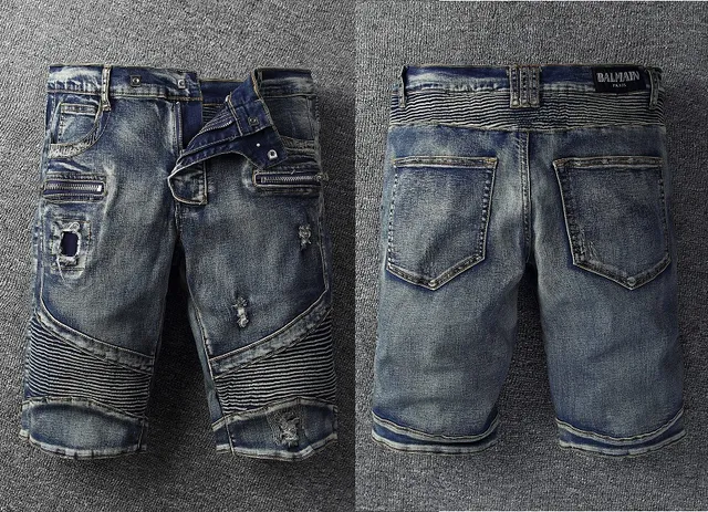 Short de denim distressed biker-panelled com zíper 15