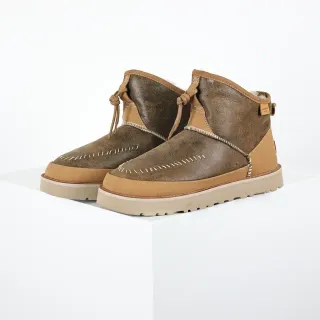 Distressed Brown and Tan Suede Toggle-Lace Ankle Boots