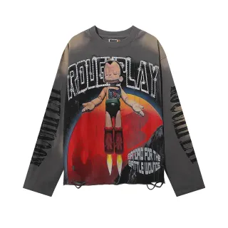 Camiseta oversize de manga larga con estampado gráfico desgastado