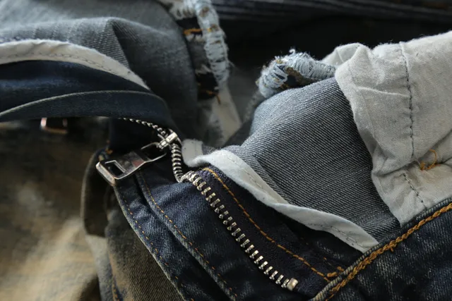 Distressed Medium-Wash Panelled Moto Jeans 2