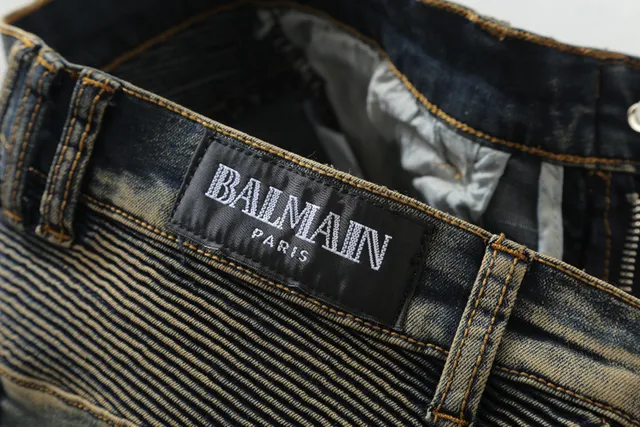 Distressed Medium-Wash Panelled Moto Jeans 6