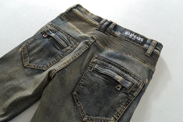 Distressed Medium-Wash Panelled Moto Jeans 9