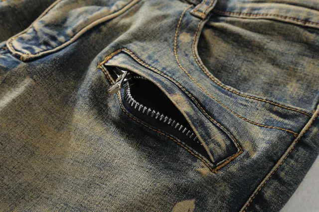 Distressed Medium-Wash Panelled Moto Jeans 14