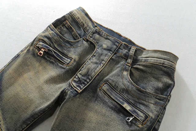 Distressed Medium-Wash Panelled Moto Jeans 18