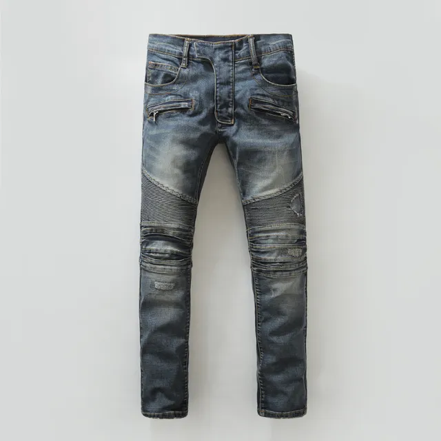 Jeans distressed moto-panelled zippé tapered 15