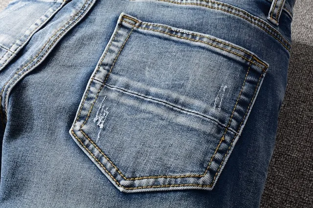 distressed patchwork bleu lavé moyen slim-fit jeans 5