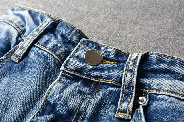 distressed patchwork bleu lavé moyen slim-fit jeans 14