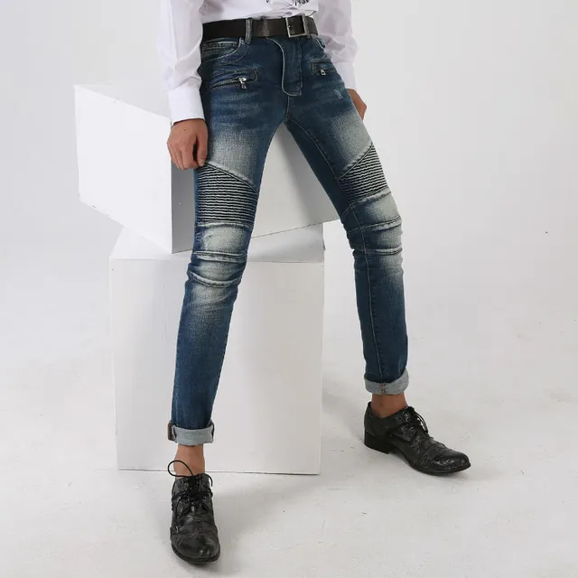 Jeans desgastados reforzados en las rodillas con bolsillo de cremallera y bajo en bruto 4