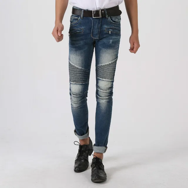 Jeans desgastados reforzados en las rodillas con bolsillo de cremallera y bajo en bruto 14