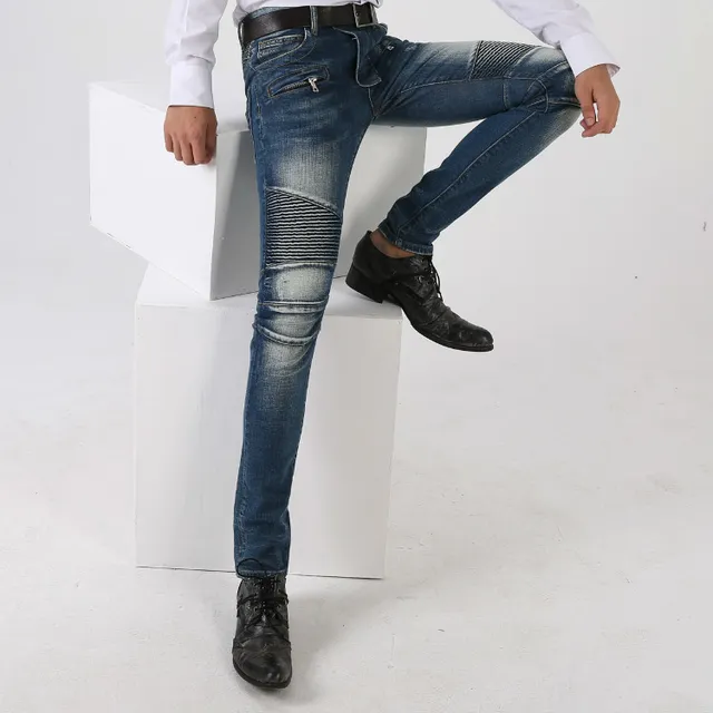 Jeans desgastados reforzados en las rodillas con bolsillo de cremallera y bajo en bruto 15