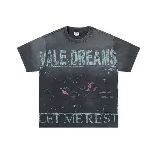 Distressed Wash Black Graphic Print Oversized T-Shirt