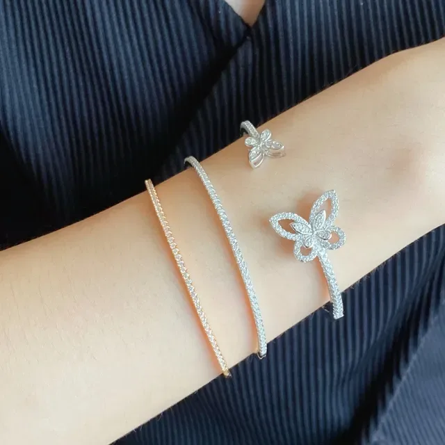 Double Butterfly Pavé Crystal Open Cuff Bracelet 9